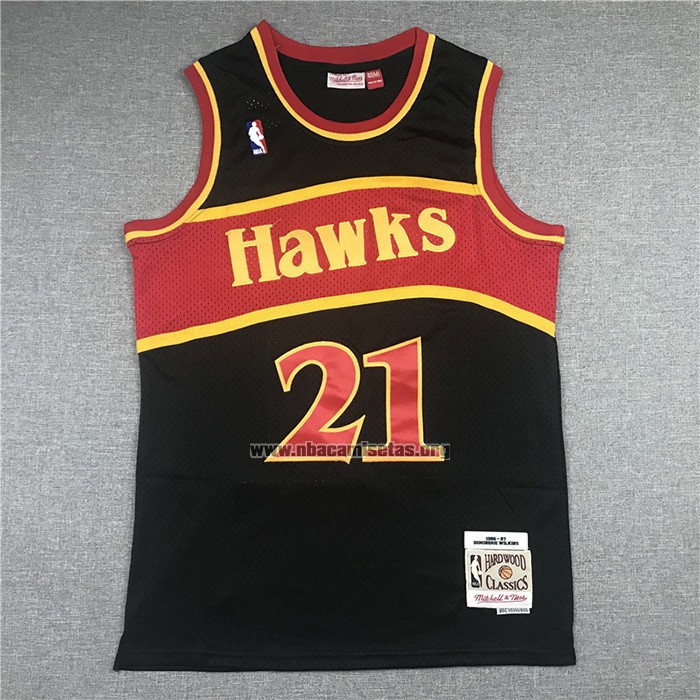 Camiseta Atlanta Hawks Dominique Wilkins NO 21 Mitchell & Ness 1986-87 Negro